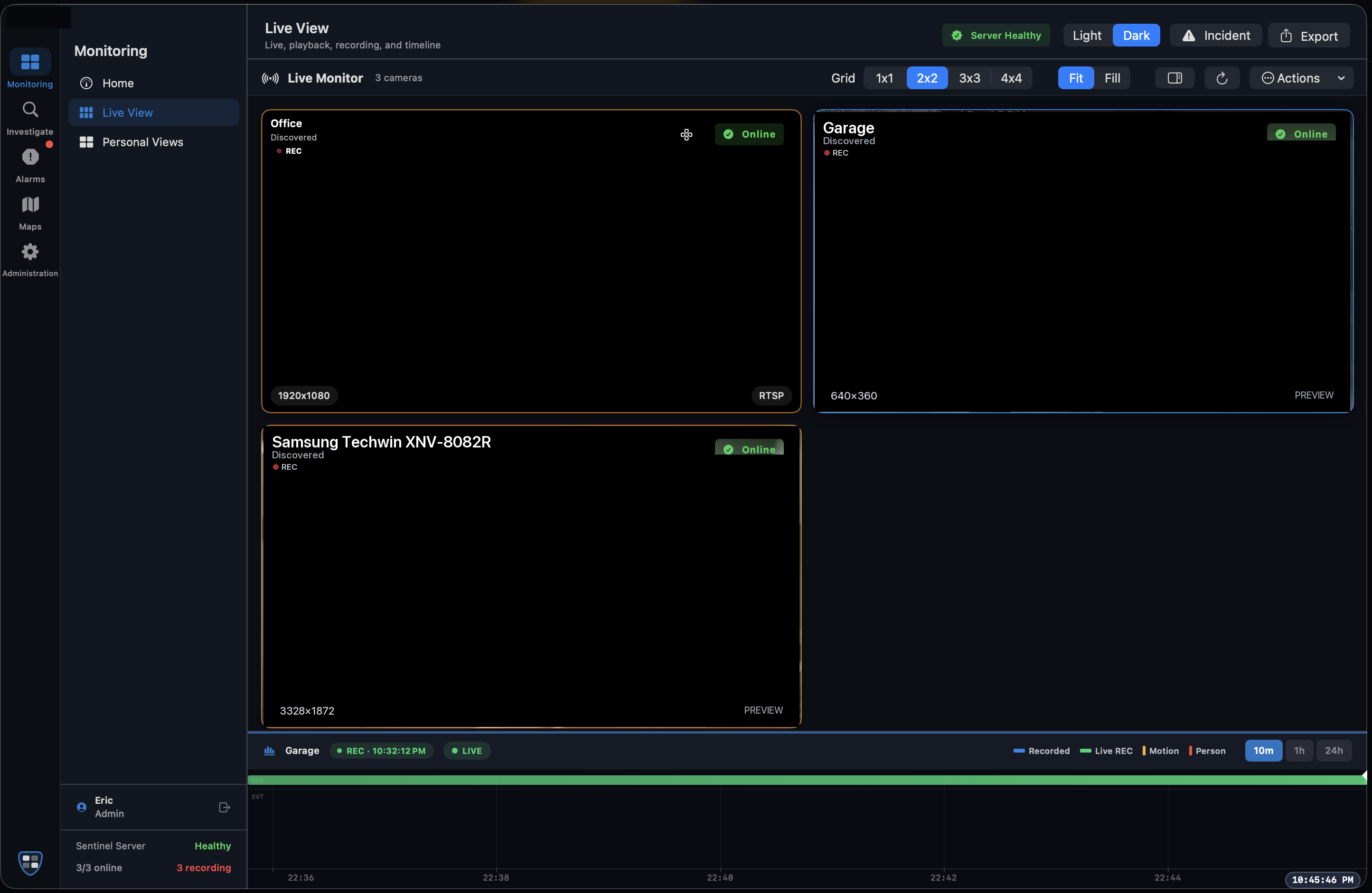 Sentinel live camera grid on macOS